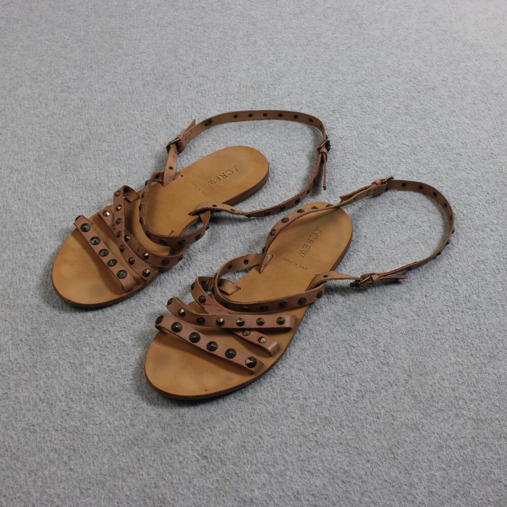 J Crew Sandals Women 8 Brown Leather Studded Strappy Ankle Strap Italy Boho Coas